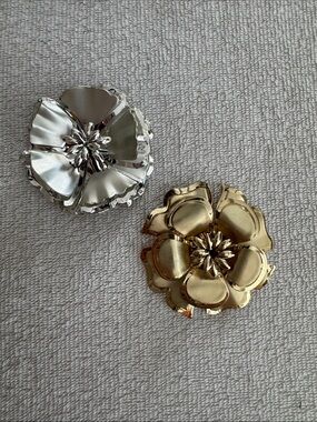 Gold and Silver Floral Metal Brooch Set
